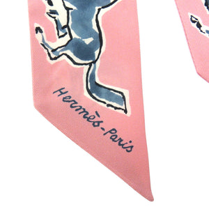 美品 エルメス ツイリー chevaux en liberte 自由の馬 シルク ピンク スカーフ 1289【中古】HERMES