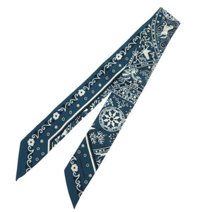 美品 エルメス ツイリー Peuple du Vent 風の民 シルク ブルー スカーフ 青 1290【中古】HERMES