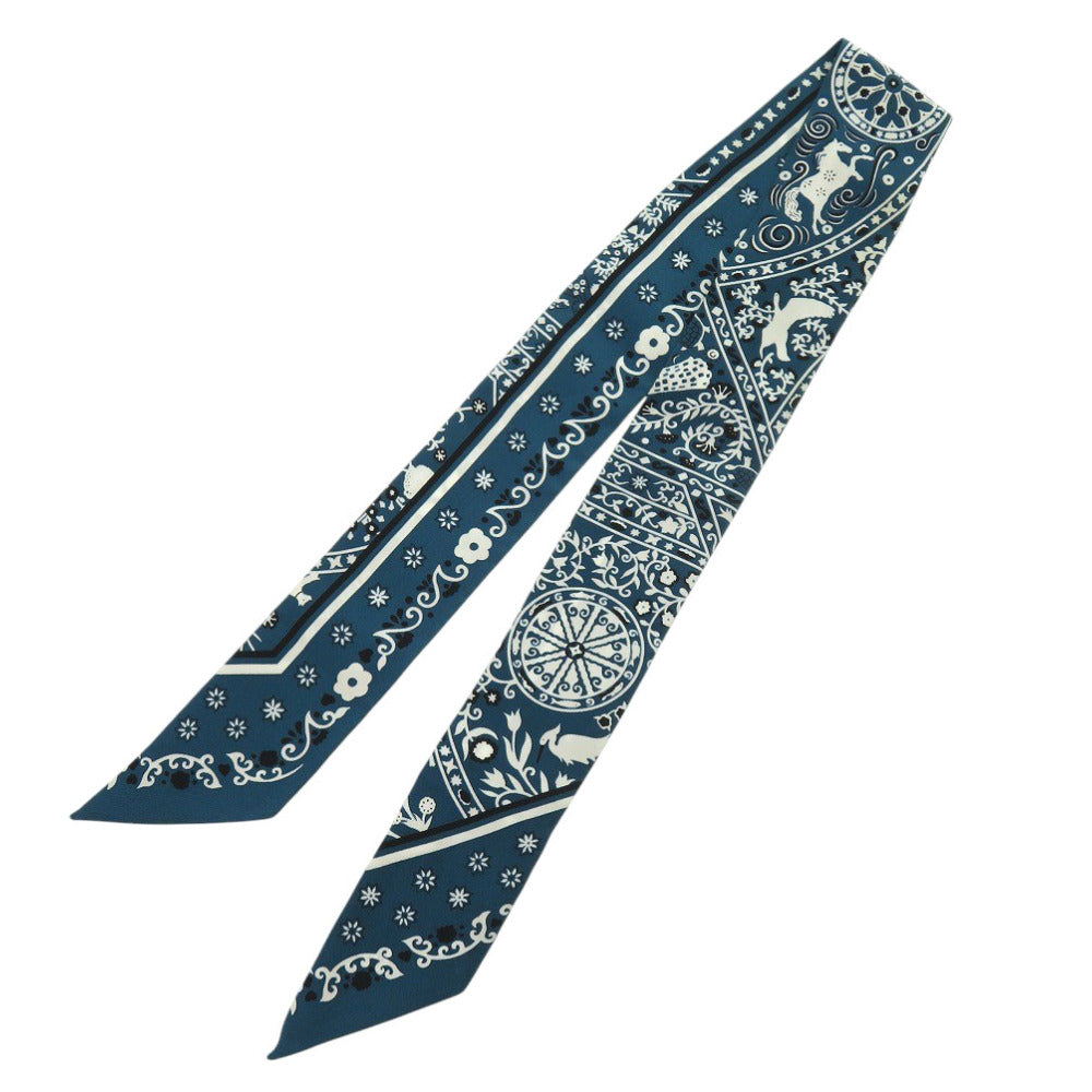 美品 エルメス ツイリー Peuple du Vent 風の民 シルク ブルー スカーフ 青 1290【中古】HERMES