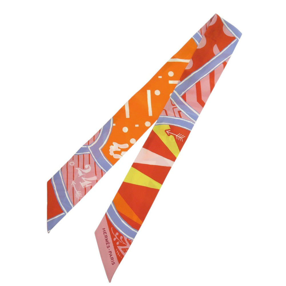 美品 エルメス ツイリー JEU DE SOIE UNIFORME シルクゲーム シルク オレンジ ピンク スカーフ 1291【中古】HERMES