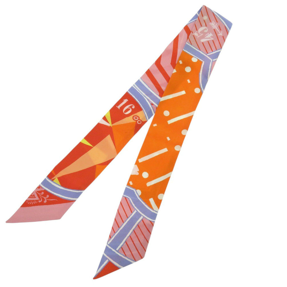 美品 エルメス ツイリー JEU DE SOIE UNIFORME シルクゲーム シルク オレンジ ピンク スカーフ 1291【中古】HERMES