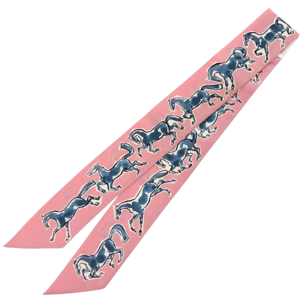 美品 エルメス ツイリー chevaux en liberte 自由の馬 シルク ピンク スカーフ 1292【中古】HERMES