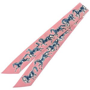 美品 エルメス ツイリー chevaux en liberte 自由の馬 シルク ピンク スカーフ 1292【中古】HERMES