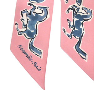 美品 エルメス ツイリー chevaux en liberte 自由の馬 シルク ピンク スカーフ 1292【中古】HERMES