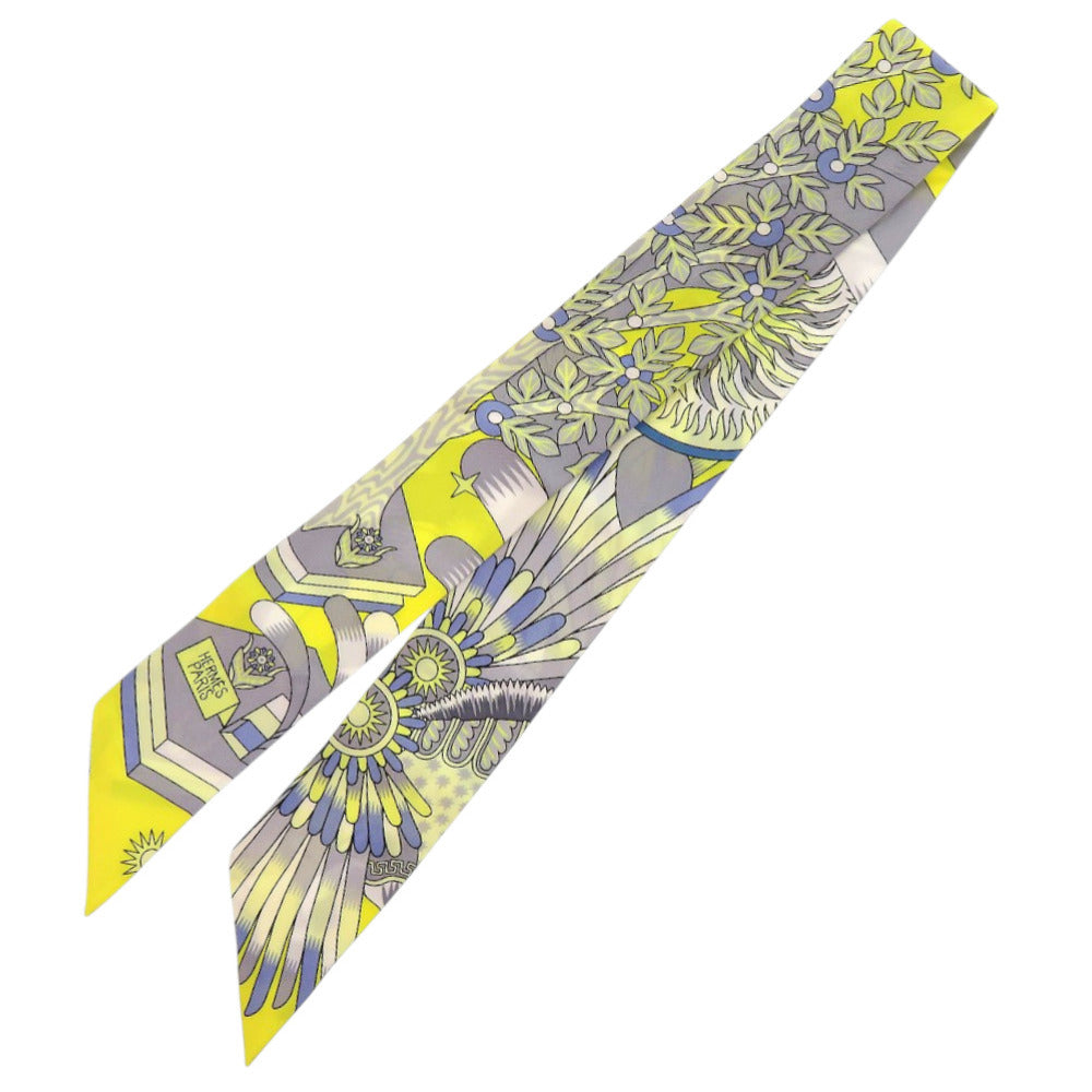 美品 エルメス ツイリー ペガサスの源泉 La Source de Pegase シルク イエロー 黄 スカーフ 1293【中古】HERMES