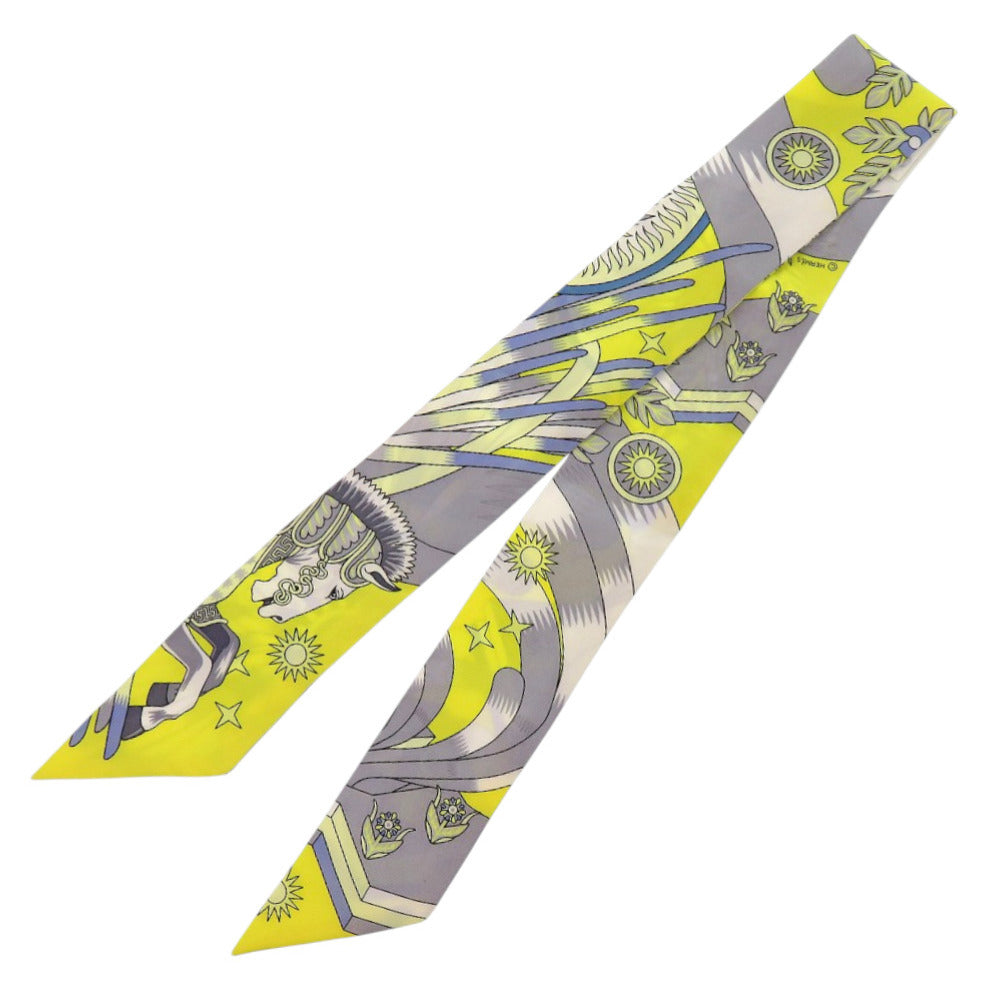 美品 エルメス ツイリー ペガサスの源泉 La Source de Pegase シルク イエロー 黄 スカーフ 1293【中古】HERMES