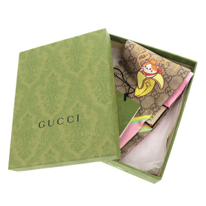 未使用 グッチ ばなにゃ コラボ タイスカーフ 704144 シルク ベージュ ピンク スカーフ 1295 【中古】 GUCCI
