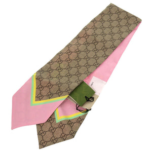 未使用 グッチ ばなにゃ コラボ タイスカーフ 704144 シルク ベージュ ピンク スカーフ 1295 【中古】 GUCCI