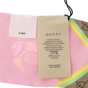 未使用 グッチ ばなにゃ コラボ タイスカーフ 704144 シルク ベージュ ピンク スカーフ 1295 【中古】 GUCCI