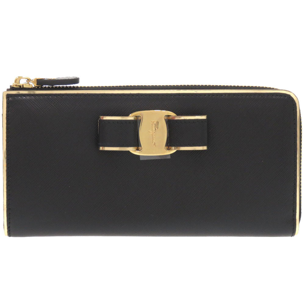 未使用 サルヴァトーレ フェラガモ ヴァラリボン JL 22C248 レザー ブラック 黒 L字ファスナー長財布 財布 1321【中古】Salvatore Ferragamo