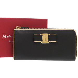 未使用 サルヴァトーレ フェラガモ ヴァラリボン JL 22C248 レザー ブラック 黒 L字ファスナー長財布 財布 1321【中古】Salvatore Ferragamo