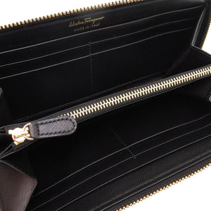 未使用 サルヴァトーレ フェラガモ ヴァラリボン JL 22C248 レザー ブラック 黒 L字ファスナー長財布 財布 1321【中古】Salvatore Ferragamo