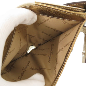 新品同様 サルヴァトーレフェラガモ Wホック財布 ガンチーニ JP-22-6164 レザー シルバー ゴールド 1332 二つ折り財布【中古】Salvatore Ferragamo