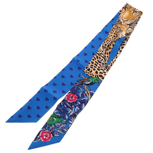 美品 エルメス ハート ツイリー ジャングル ラブラブ ヒョウ シルク ブルー スカーフ 青 1350 【中古】 HERMES