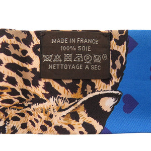 美品 エルメス ハート ツイリー ジャングル ラブラブ ヒョウ シルク ブルー スカーフ 青 1350 【中古】 HERMES