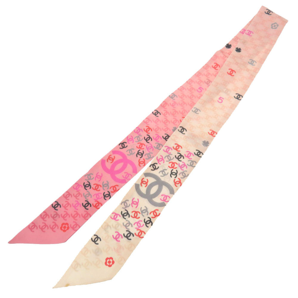 美品 シャネル ココマーク クローバー ピンク シルク ツイリー スカーフ 1351 【中古】 CHANEL