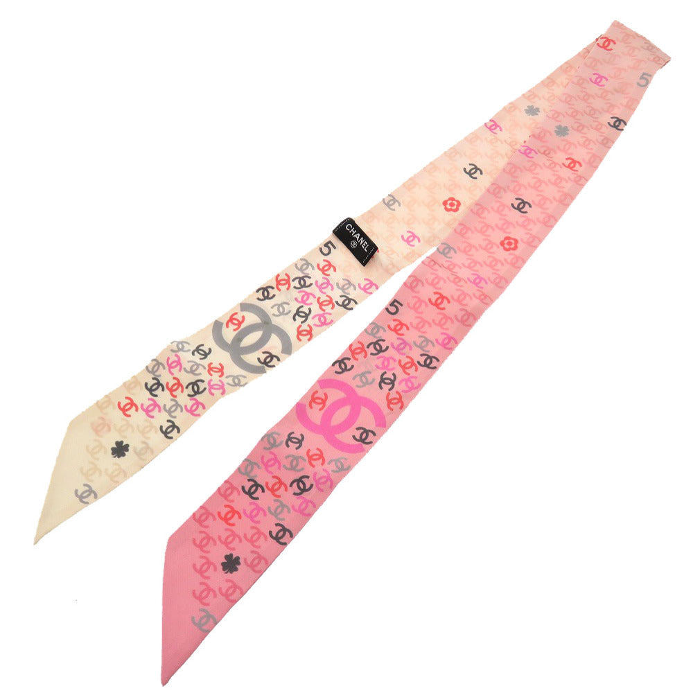 美品 シャネル ココマーク クローバー ピンク シルク ツイリー スカーフ 1351 【中古】 CHANEL