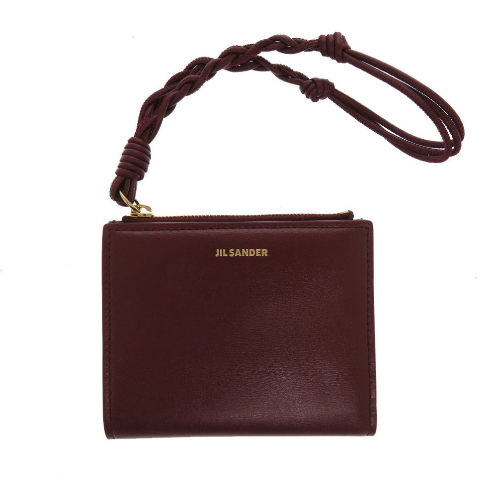 新品同様 ジルサンダー ミニフレンチウォレット TANGLE レザー GARNET RED ボルドー ワイン色  二つ折り財布 1377【中古】JIL SANDER