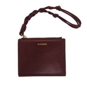 新品同様 ジルサンダー ミニフレンチウォレット TANGLE レザー GARNET RED ボルドー ワイン色  二つ折り財布 1377【中古】JIL SANDER