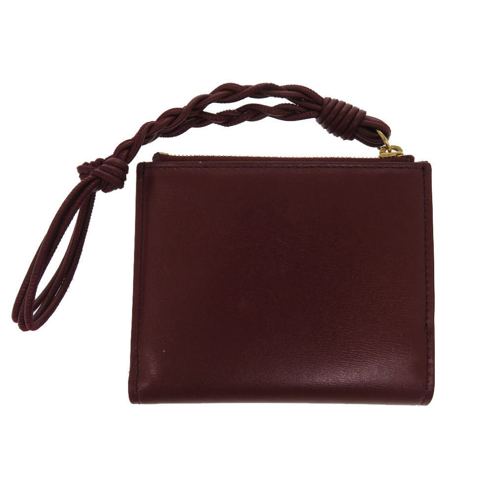 新品同様 ジルサンダー ミニフレンチウォレット TANGLE レザー GARNET RED ボルドー ワイン色  二つ折り財布 1377【中古】JIL SANDER