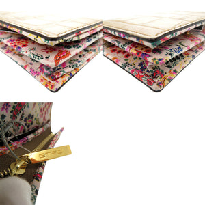 新品同様 エトロ クロコ型押し 二つ折り財布 レザー ペイズリー レザー ベージュ 1391【中古】ETRO
