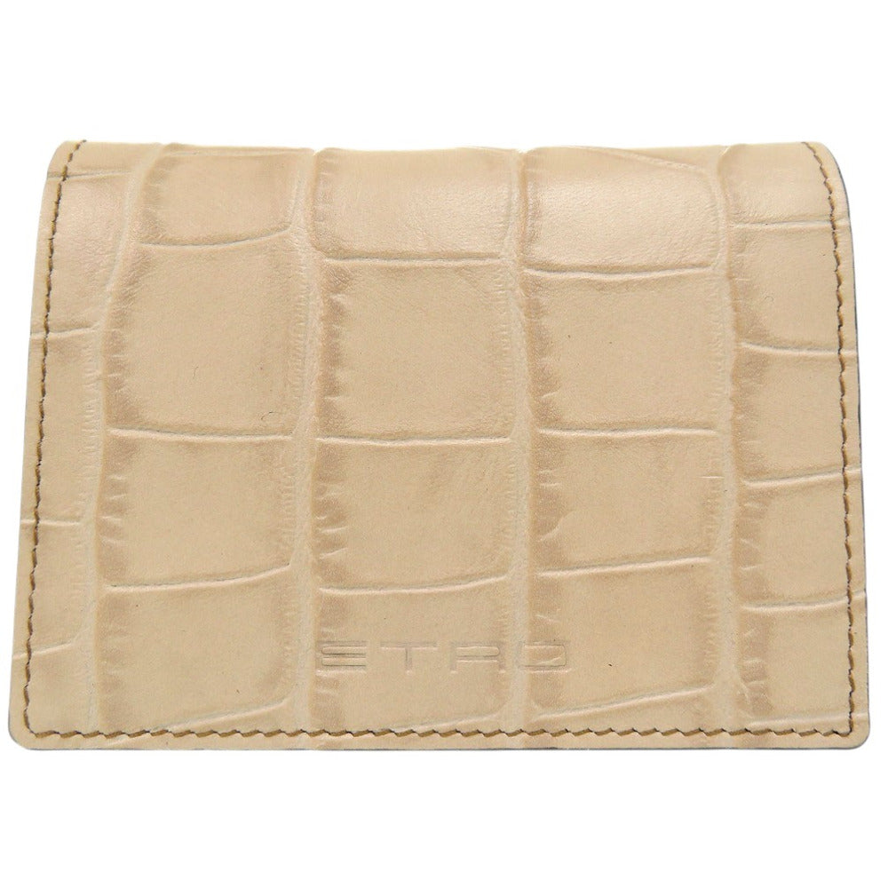 新品同様 エトロ クロコ型押し 二つ折り財布 レザー ペイズリー レザー ベージュ 1391【中古】ETRO