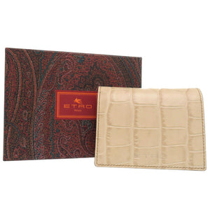 新品同様 エトロ クロコ型押し 二つ折り財布 レザー ペイズリー レザー ベージュ 1391【中古】ETRO