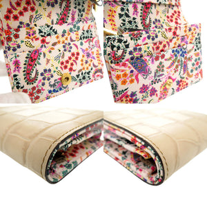 新品同様 エトロ クロコ型押し 二つ折り財布 レザー ペイズリー レザー ベージュ 1391【中古】ETRO