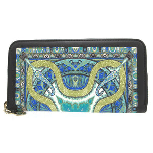 未使用 エトロ ペイズリー レザー ネイビー 紺 ラウンドファスナー長財布 財布 1393【中古】ETRO