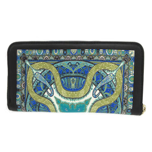 未使用 エトロ ペイズリー レザー ネイビー 紺 ラウンドファスナー長財布 財布 1393【中古】ETRO