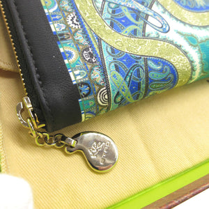 未使用 エトロ ペイズリー レザー ネイビー 紺 ラウンドファスナー長財布 財布 1393【中古】ETRO