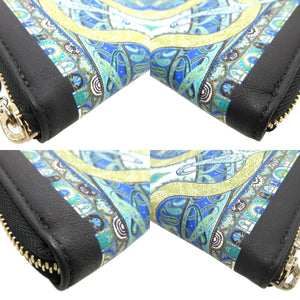 未使用 エトロ ペイズリー レザー ネイビー 紺 ラウンドファスナー長財布 財布 1393【中古】ETRO