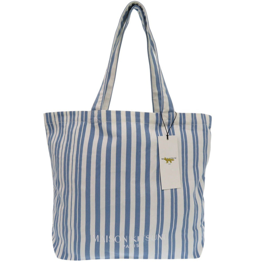 未使用品 メゾンキツネ トートバッグ IU05167WW2002 S422 ブルーストライプ コットン ブルー ホワイト 1457【中古】MAISON KITSUNE