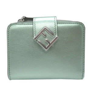 新品同様 フェンディ 8M0490 FFダイヤモンド コンパクトウォレット レザー メタリックグリーン 緑 2つ折り財布 財布 1554【中古】FENDI