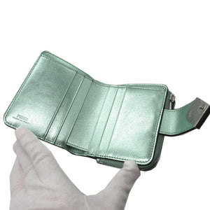新品同様 フェンディ 8M0490 FFダイヤモンド コンパクトウォレット レザー メタリックグリーン 緑 2つ折り財布 財布 1554【中古】FENDI
