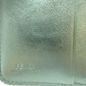 新品同様 フェンディ 8M0490 FFダイヤモンド コンパクトウォレット レザー メタリックグリーン 緑 2つ折り財布 財布 1554【中古】FENDI