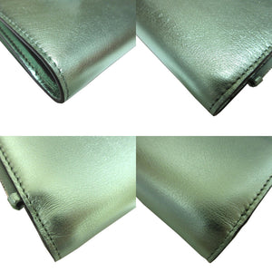 新品同様 フェンディ 8M0490 FFダイヤモンド コンパクトウォレット レザー メタリックグリーン 緑 2つ折り財布 財布 1554【中古】FENDI