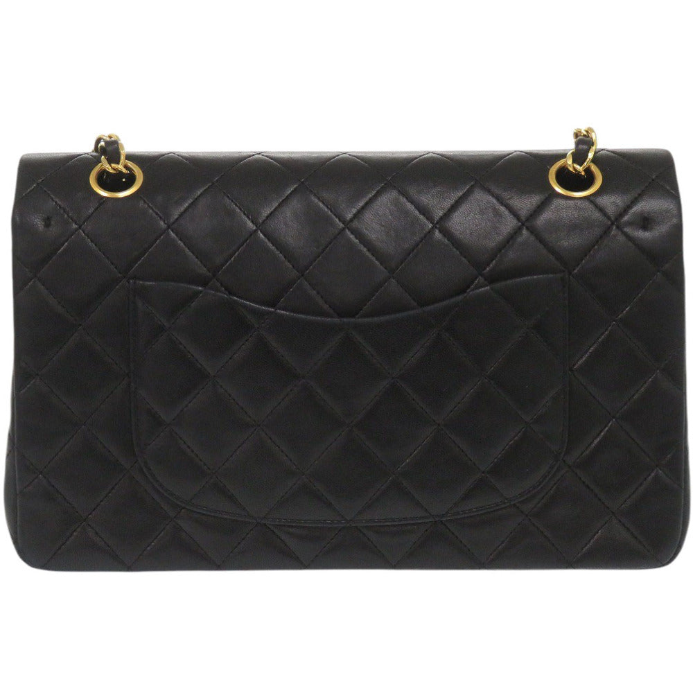 シャネル マトラッセ25 ダブルフラップ 1番台 ラムスキン ゴールド金具 ブラック ショルダーバッグ 黒 1574【中古】CHANEL
