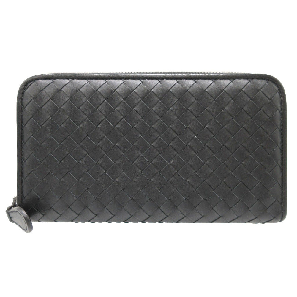未使用 ボッテガヴェネタ イントレチャート レザー ブラック 黒 ラウンドファスナー長財布 財布 1601【中古】BOTTEGA VENETA