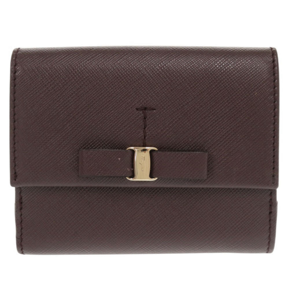 美品 サルヴァトーレフェラガモ ヴァラリボン レザー ボルドー 二つ折り財布 1726【中古】Salvatore Ferragamo