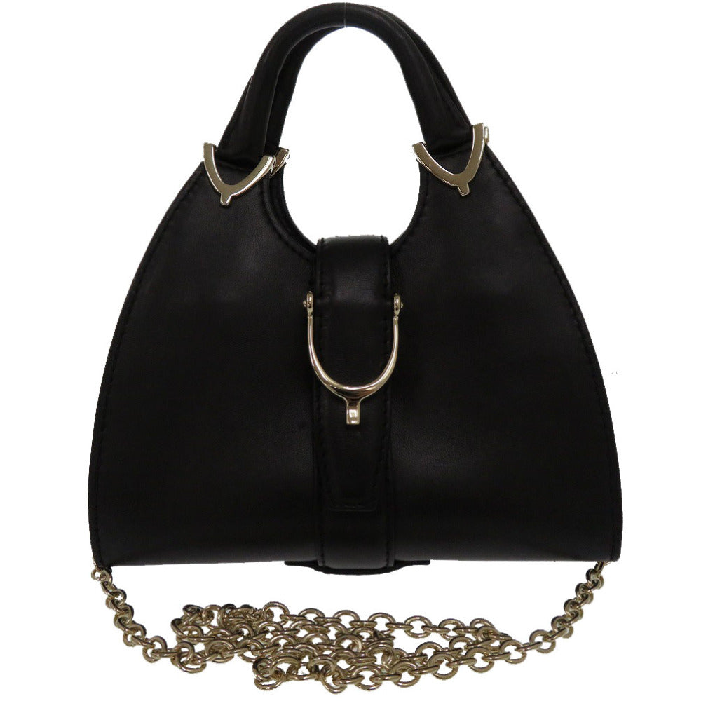 グッチ ホースビットハーフムーン 2wayチェーンショルダー レザー ブラック トートバッグ 1730【中古】GUCCI