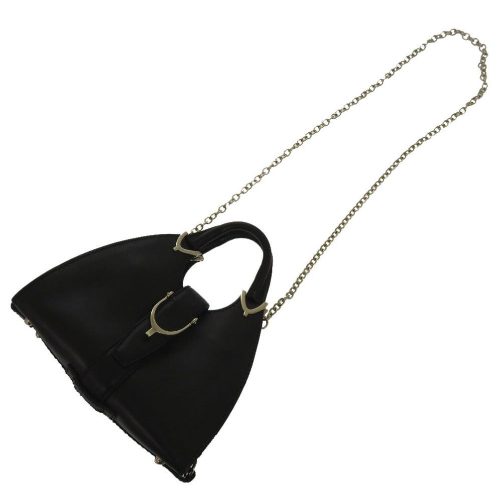 グッチ ホースビットハーフムーン 2wayチェーンショルダー レザー ブラック トートバッグ 1730【中古】GUCCI