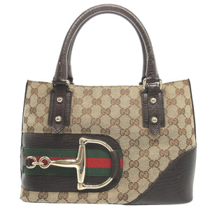 美品 グッチ 137475 シェリー GGキャンバス レザー ベージュ ブラウン 茶 ハンドバッグ 1789【中古】GUCCI