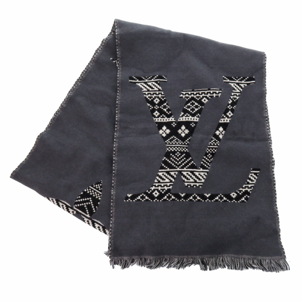 美品 ルイ ヴィトン ツーサイディッド ウール エシャルプ・モノグラム M77947 マフラー グレー LV 1799【中古】LOUIS VUITTON