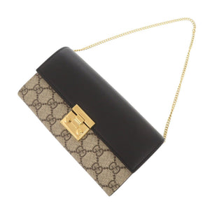 新品同様 グッチ 453506 GGスプリームキャンバス レザー ベージュ ブラック 長財布 チェーンウォレット 1880【中古】GUCCI