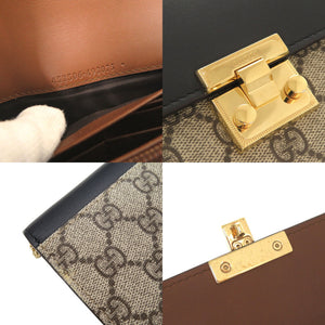 新品同様 グッチ 453506 GGスプリームキャンバス レザー ベージュ ブラック 長財布 チェーンウォレット 1880【中古】GUCCI