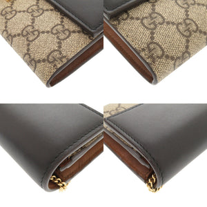 新品同様 グッチ 453506 GGスプリームキャンバス レザー ベージュ ブラック 長財布 チェーンウォレット 1880【中古】GUCCI