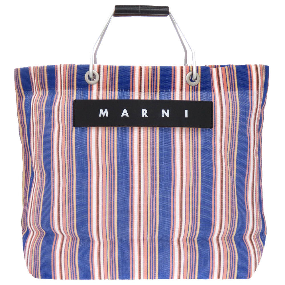 マルニ フラワーカフェ ストライプ マーケットバッグ ブルー オレンジ ナイロン トートバッグ 1913 【中古】 MARNI