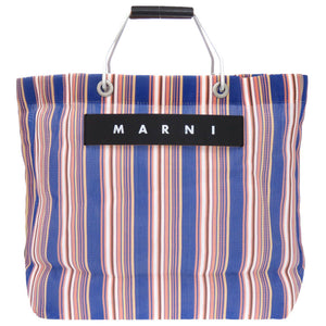 マルニ フラワーカフェ ストライプ マーケットバッグ ブルー オレンジ ナイロン トートバッグ 1913 【中古】 MARNI