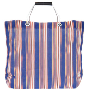 マルニ フラワーカフェ ストライプ マーケットバッグ ブルー オレンジ ナイロン トートバッグ 1913 【中古】 MARNI